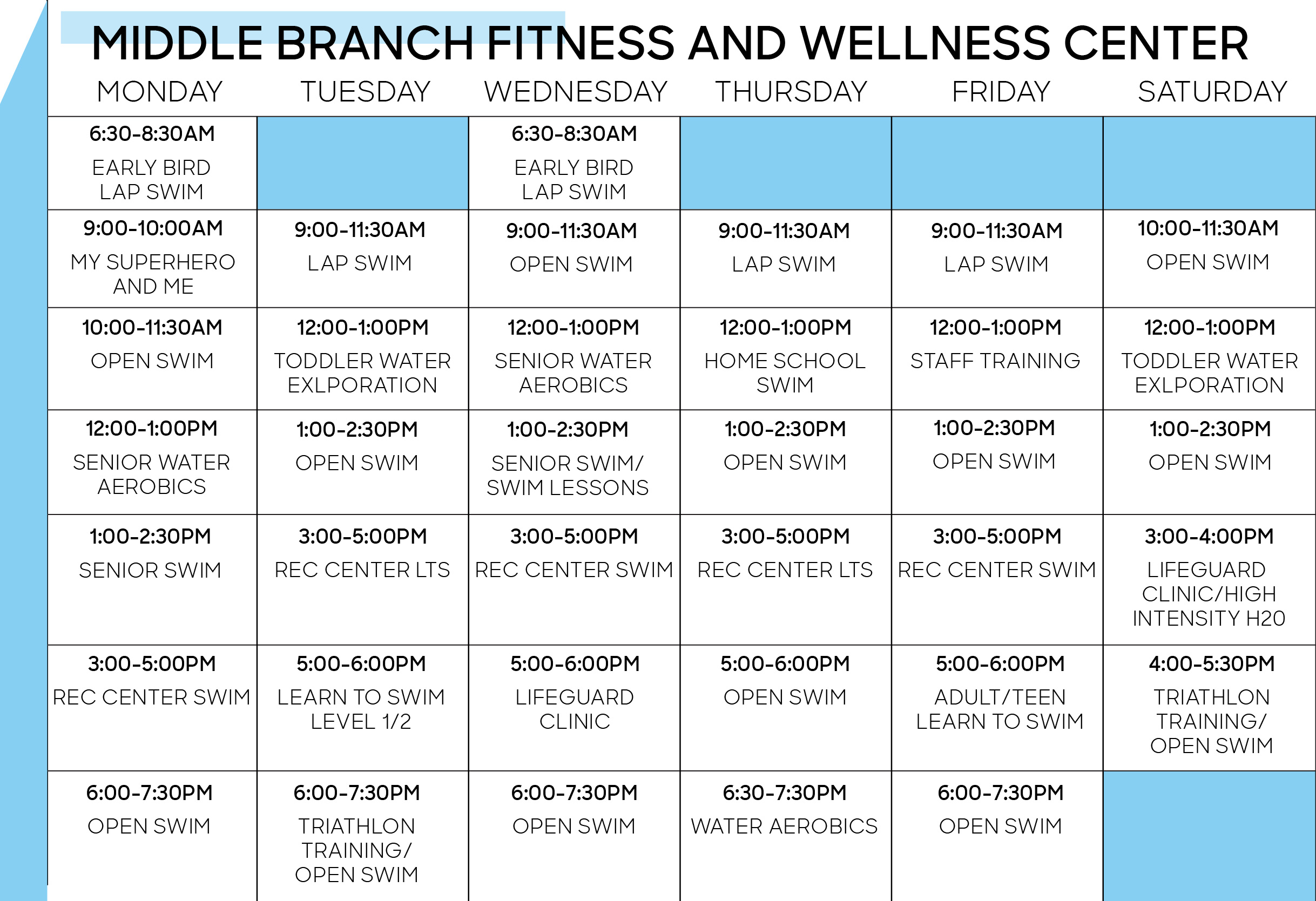 Middle Branch Swim Schedule
